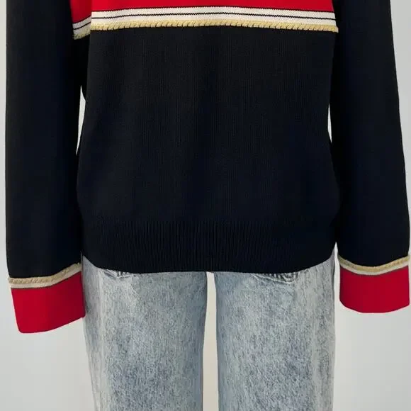 St. John Collection Collared Crest Pullover Sweater Black/Red Santana Knit M - Picture 9 of 14